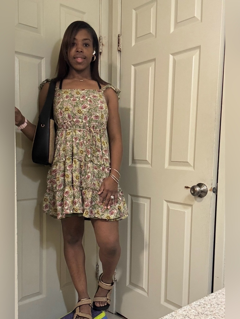 Maurice’s Floral Smocked Tiered Mini Dress whimsical Boho Size M Rayon green - Picture 2 of 8